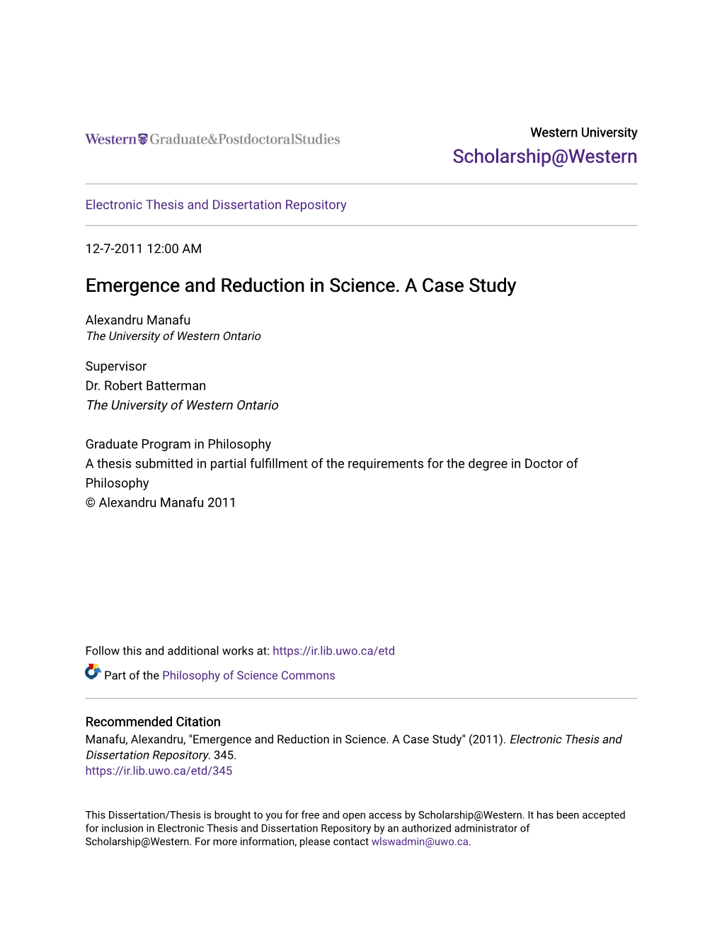 Emergence and Reduction in Science. a Case Study