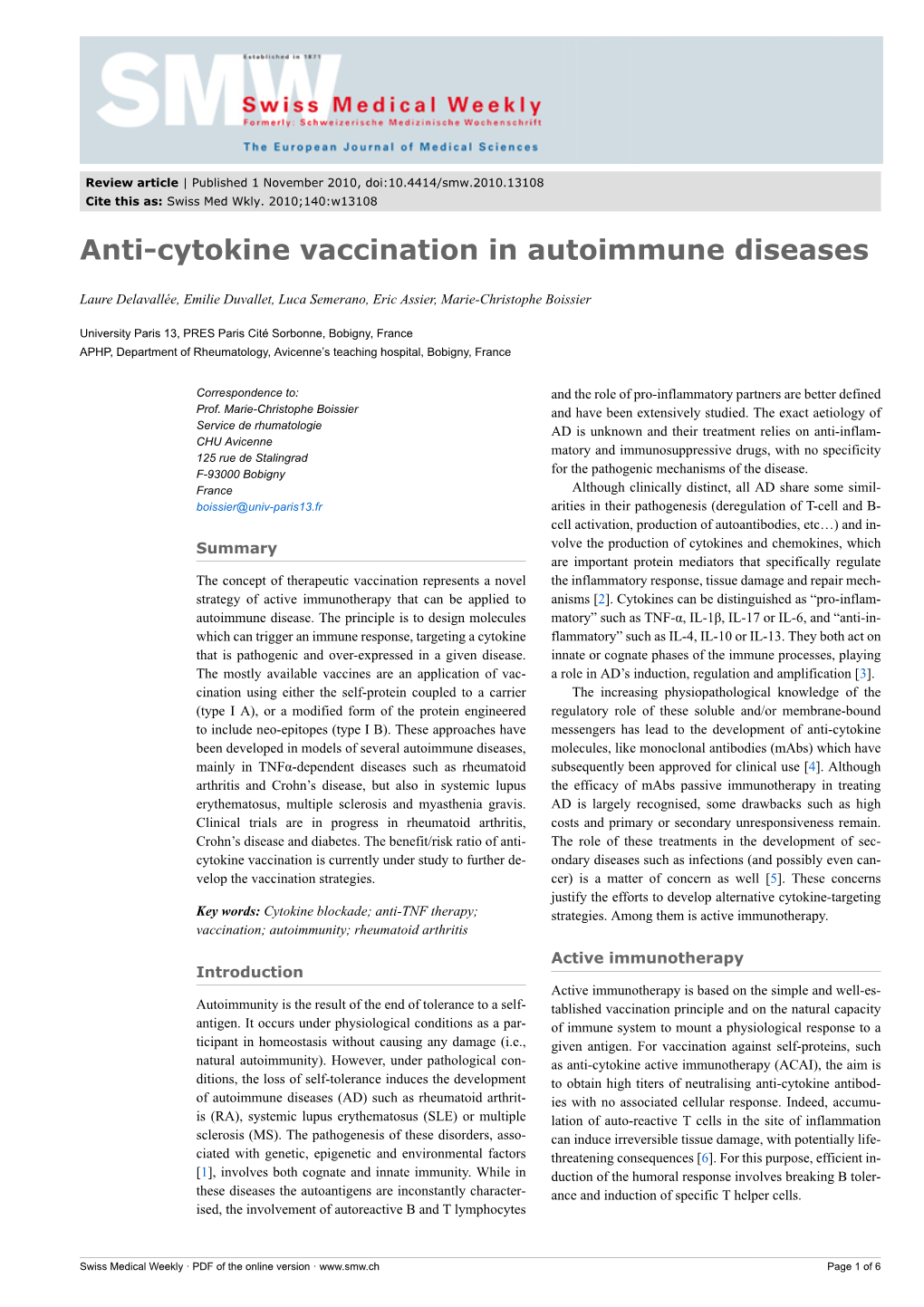 Anti-Cytokine Vaccination in Autoimmune Diseases