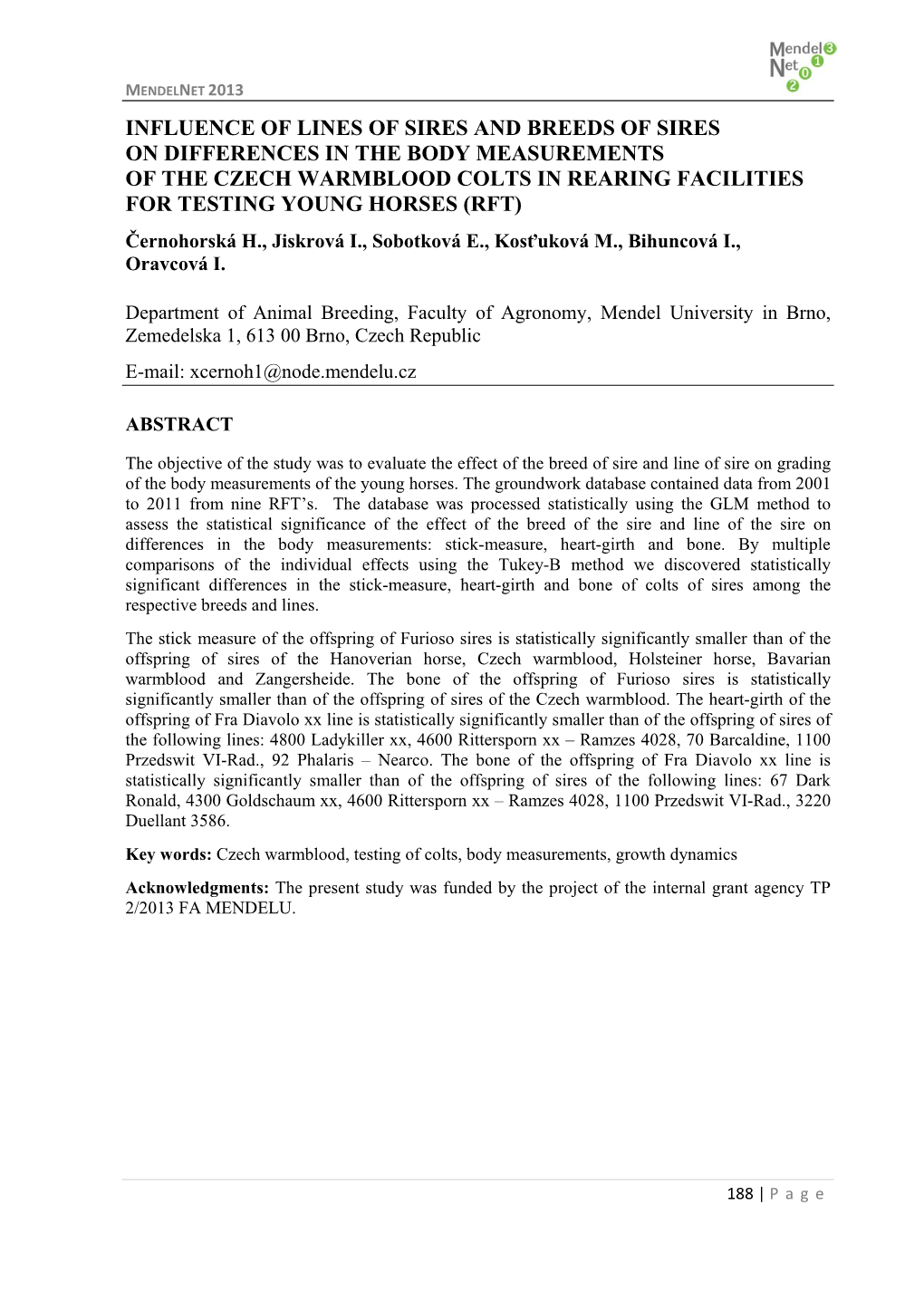 Influence of Lines of Sires and Breeds of Sires on Differences in the Body