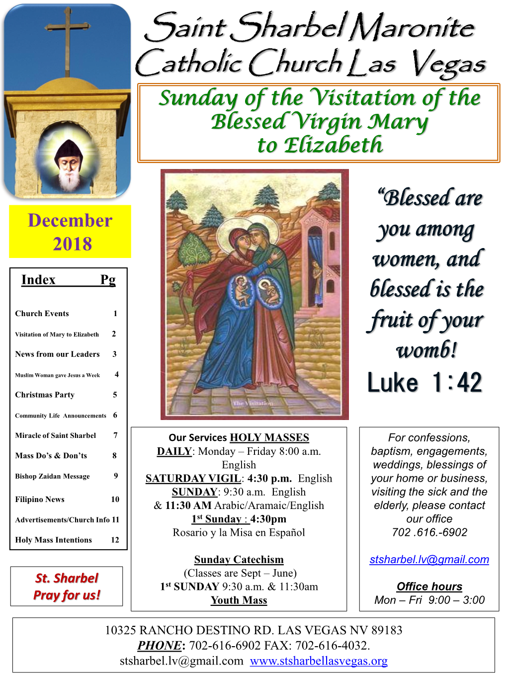 Saint Sharbel Maronite Catholic Church Las Vegas Sunday of the Visitation of the Blessed Virgin Mary to Elizabeth