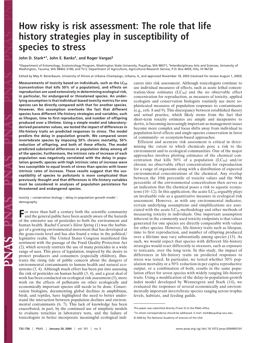 The Role That Life History Strategies Play in Susceptibility of Species to Stress