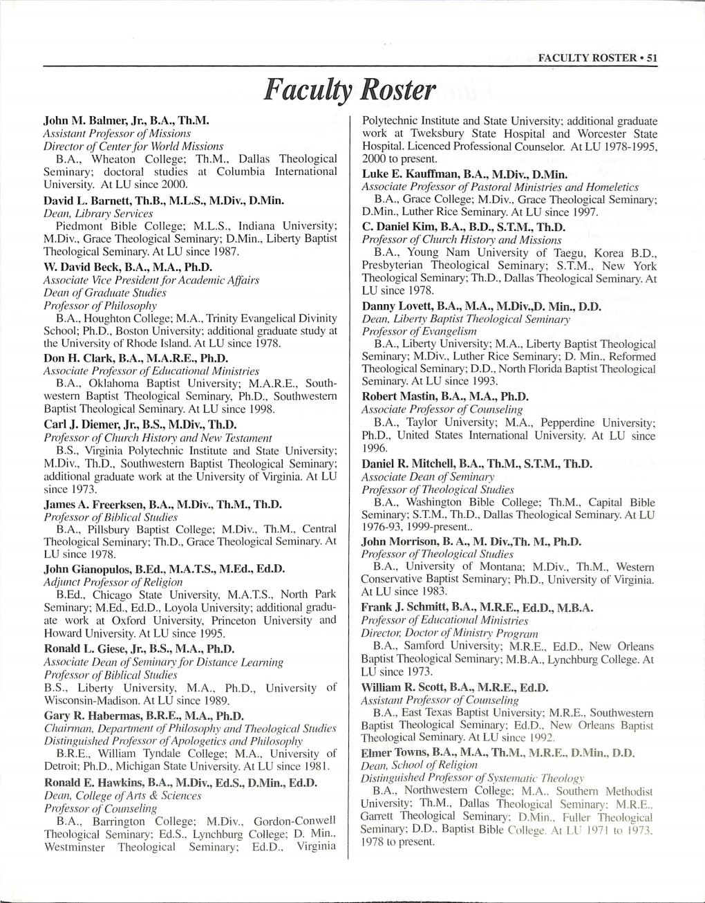 FACULTY ROSTER •51 Faculty Roster