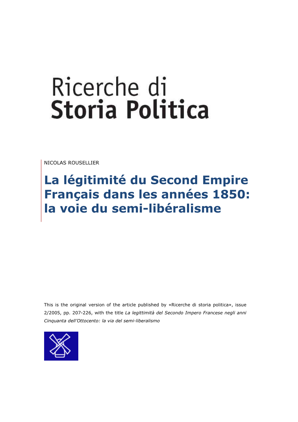 La Légitimité Du Second Empire Français Dans Les Années 1850: La Voie Du Semi-Libéralisme