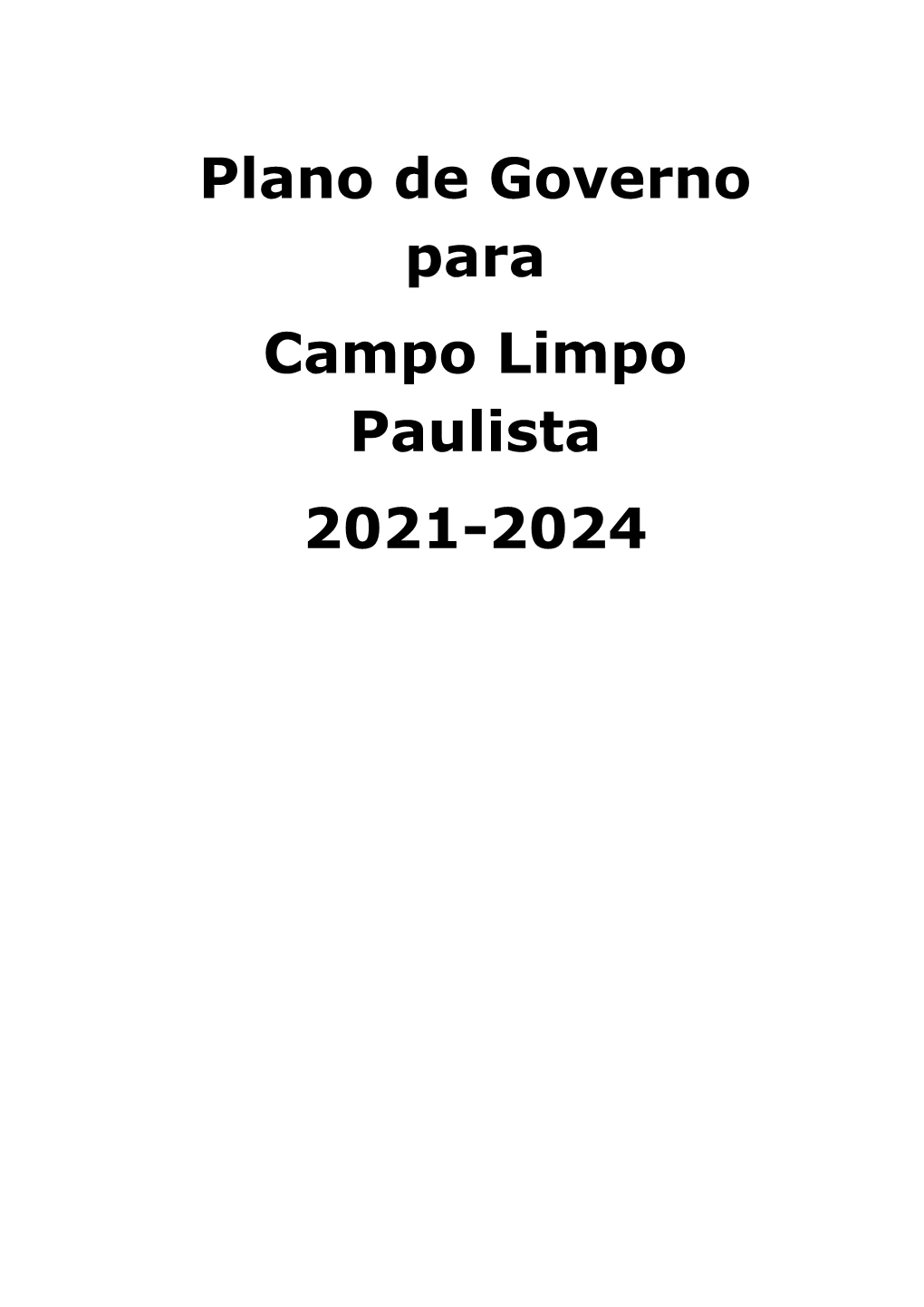 Plano De Governo Para Campo Limpo Paulista 2021-2024
