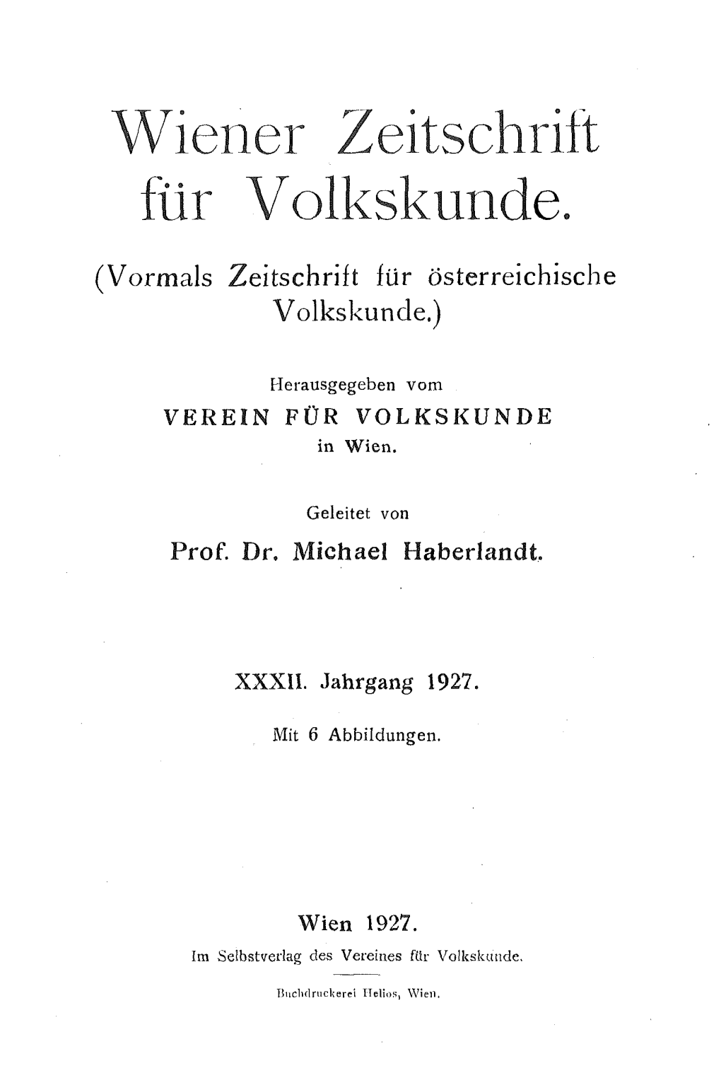 Wiener Zeitschrift Für Volkskunde