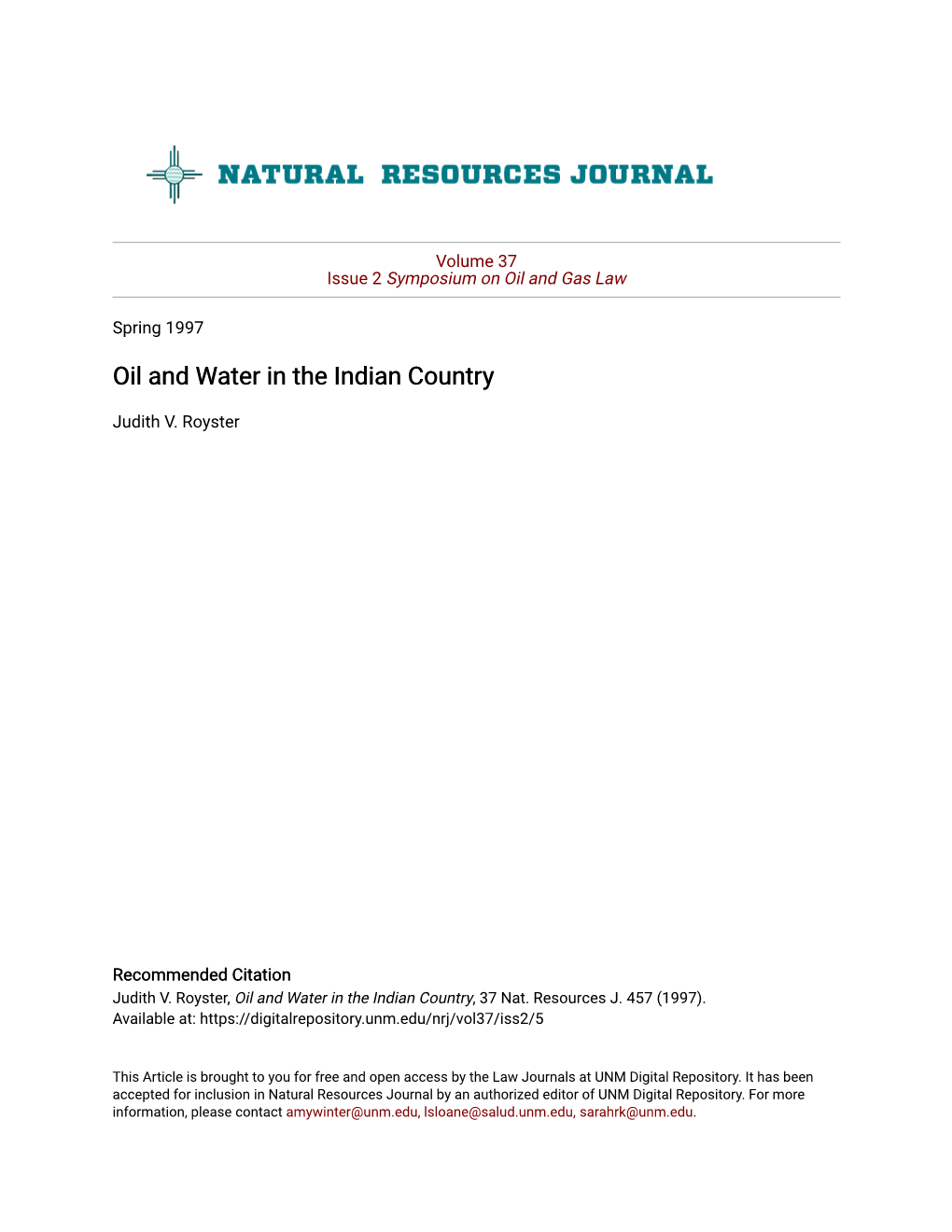 Oil and Water in the Indian Country