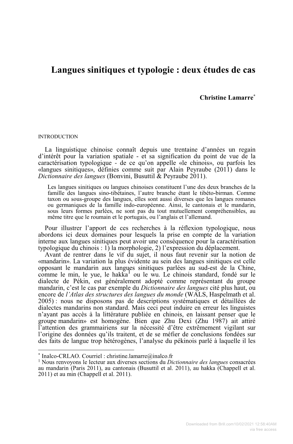 Langues Sinitiques Et Typologie : Deux Études De Cas