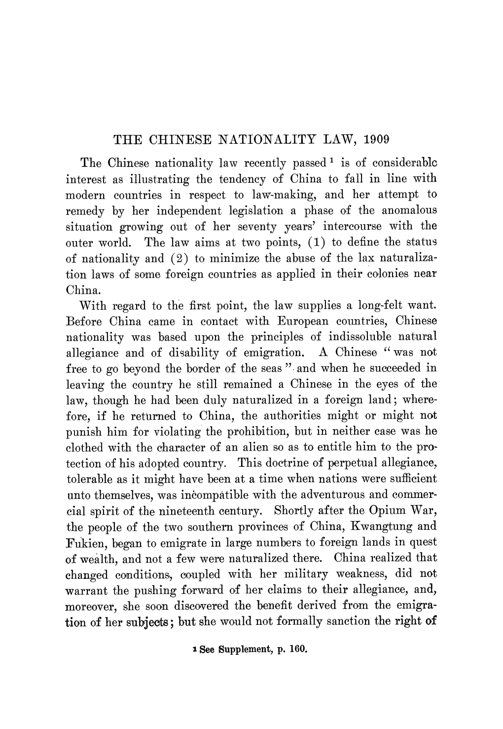 The Chinese Nationality Law, 1909