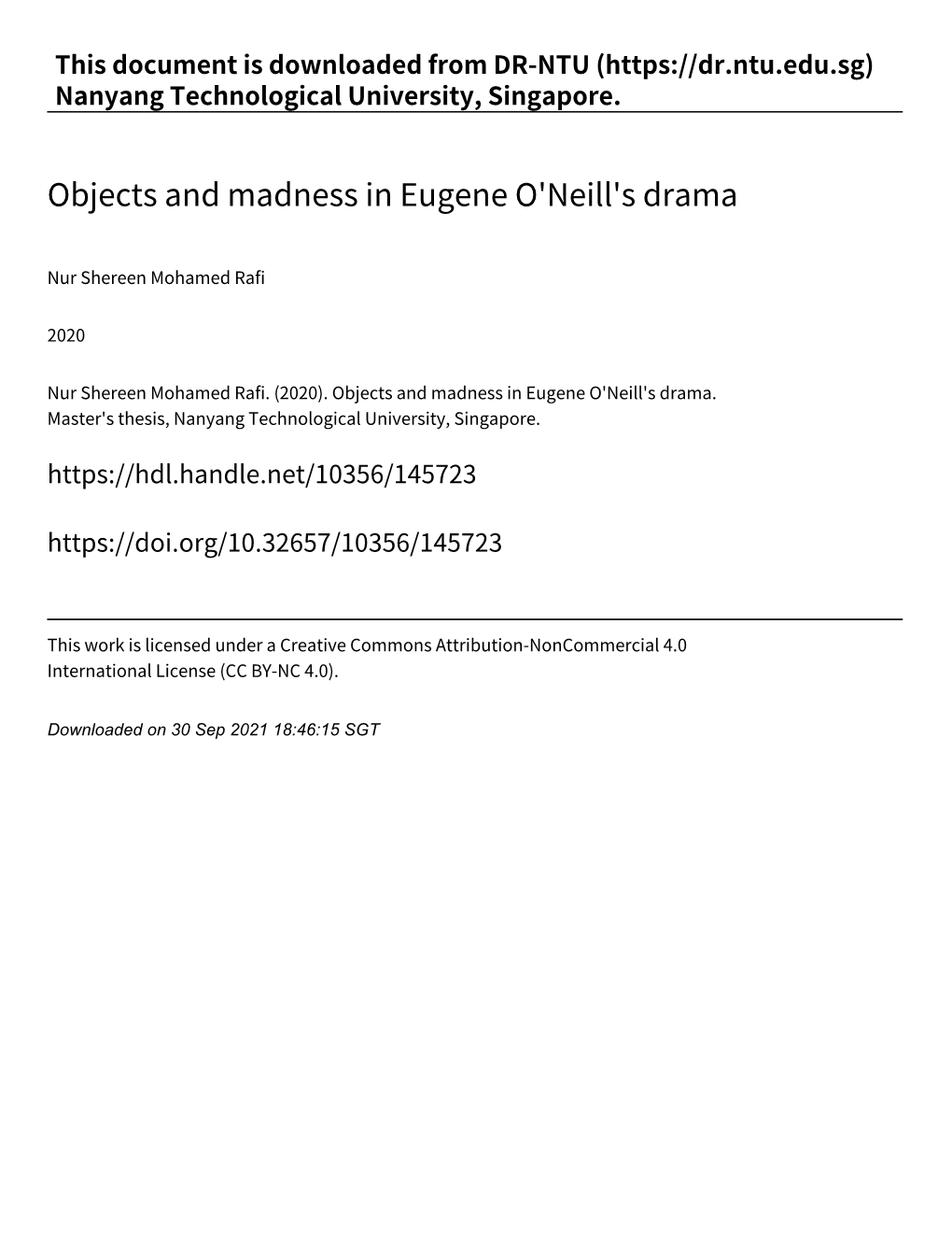 Objects and Madness in Eugene O'neill's Drama