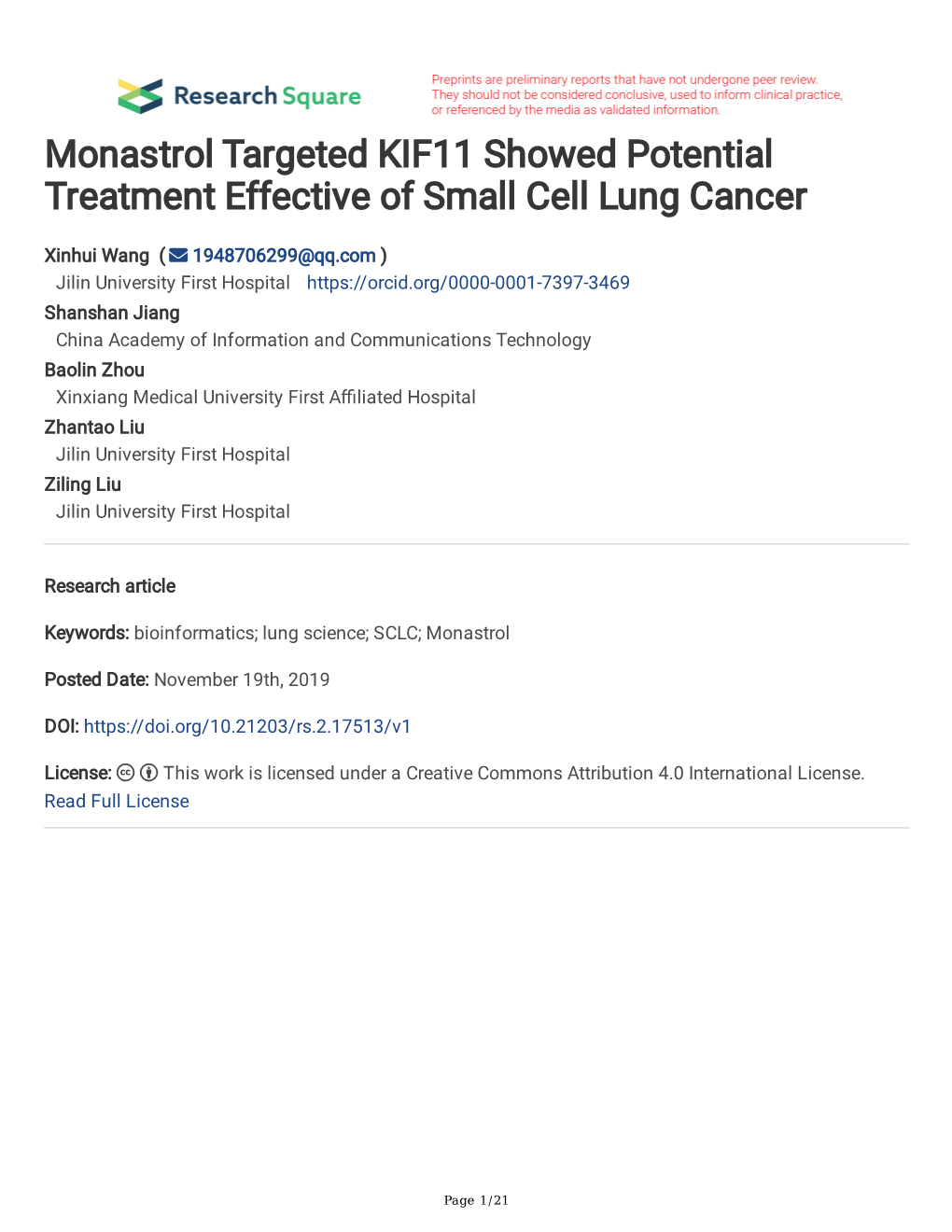 Monastrol Targeted KIF11 Showed Potential Treatment Effective of Small Cell Lung Cancer