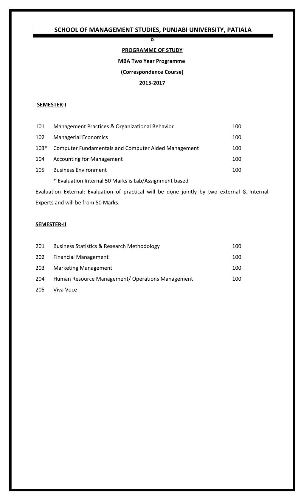 Programme of Study s2