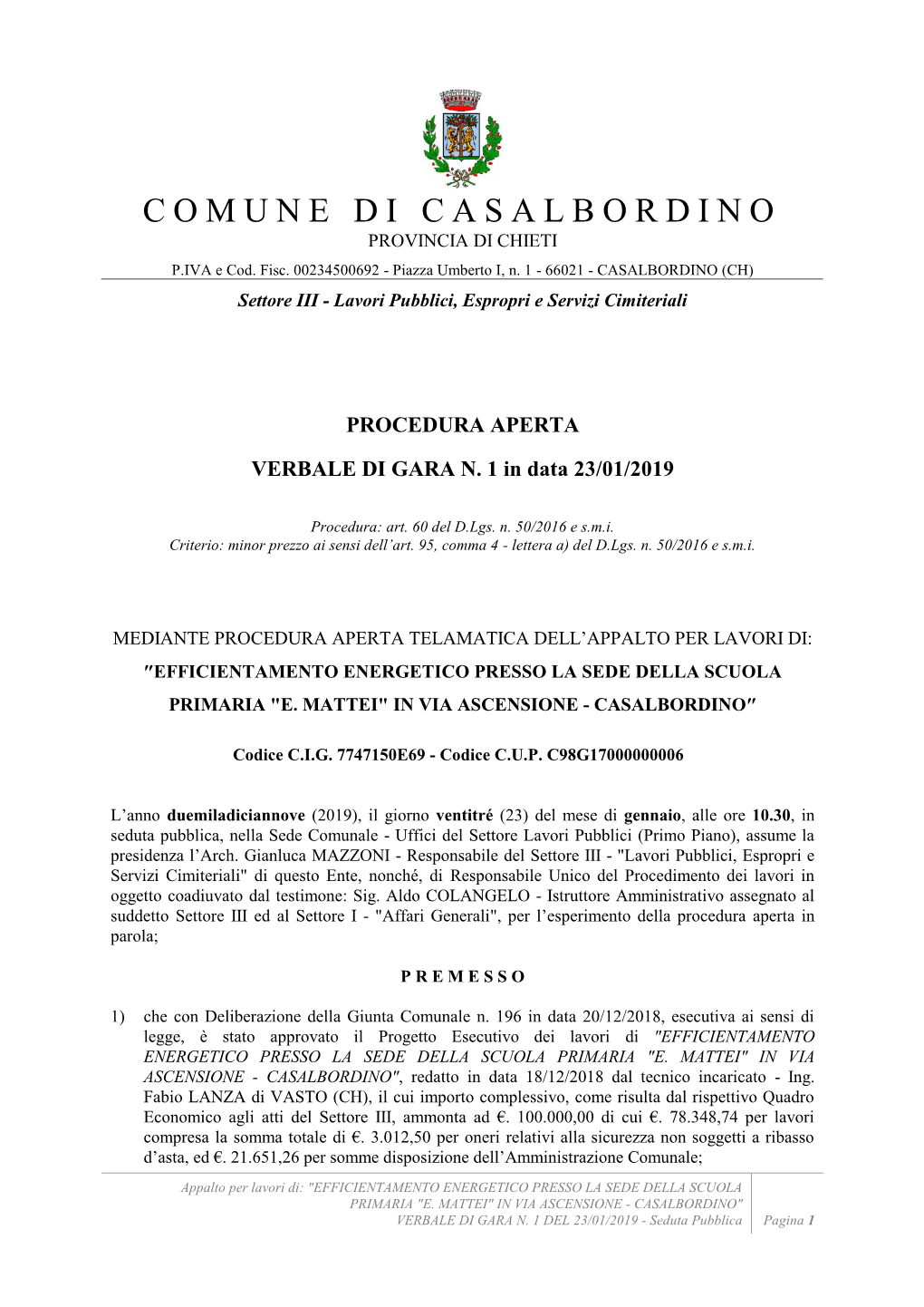 COMUNE DI CASALBORDINO PROVINCIA DI CHIETI P.IVA E Cod