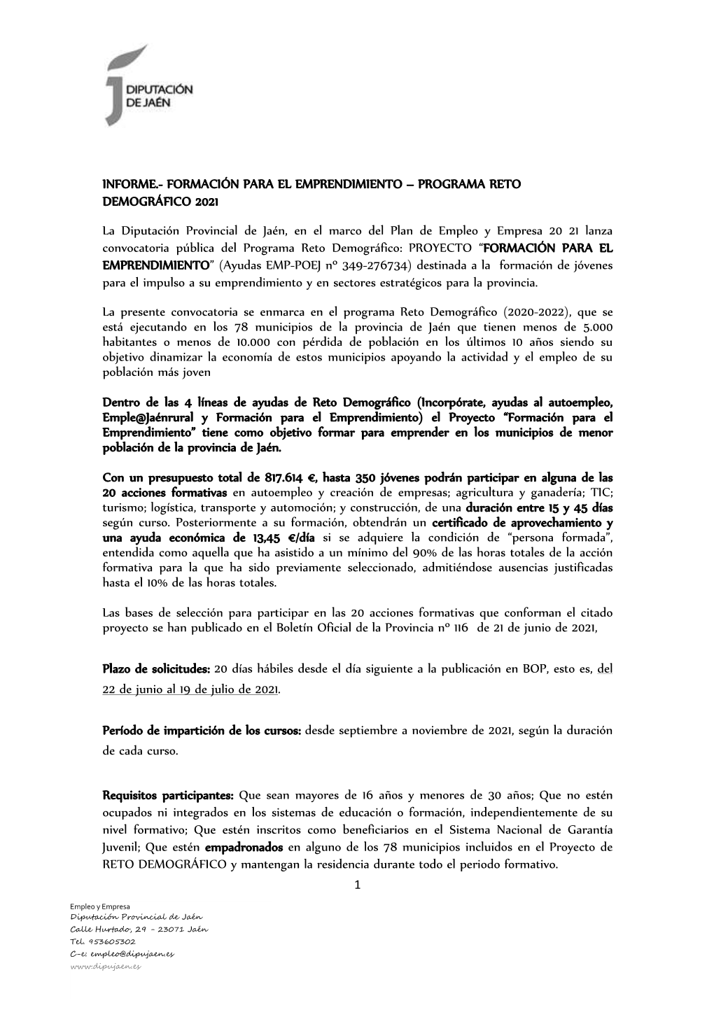 Informe Formación Para El Emprendimiento RD+Ag