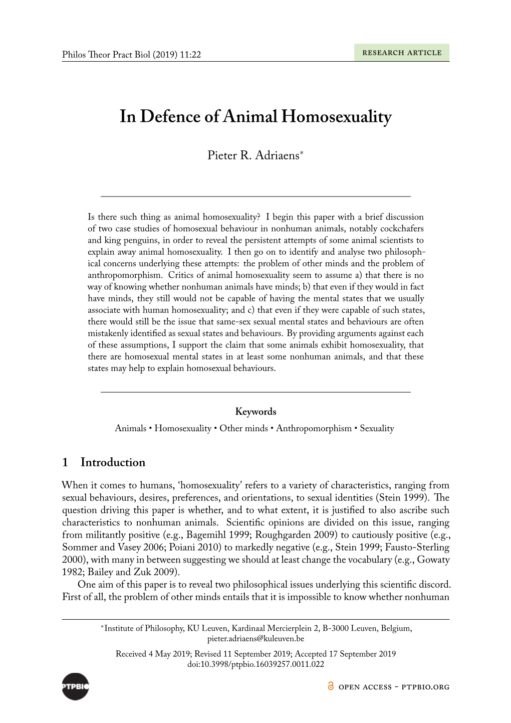 In Defence of Animal Homosexuality