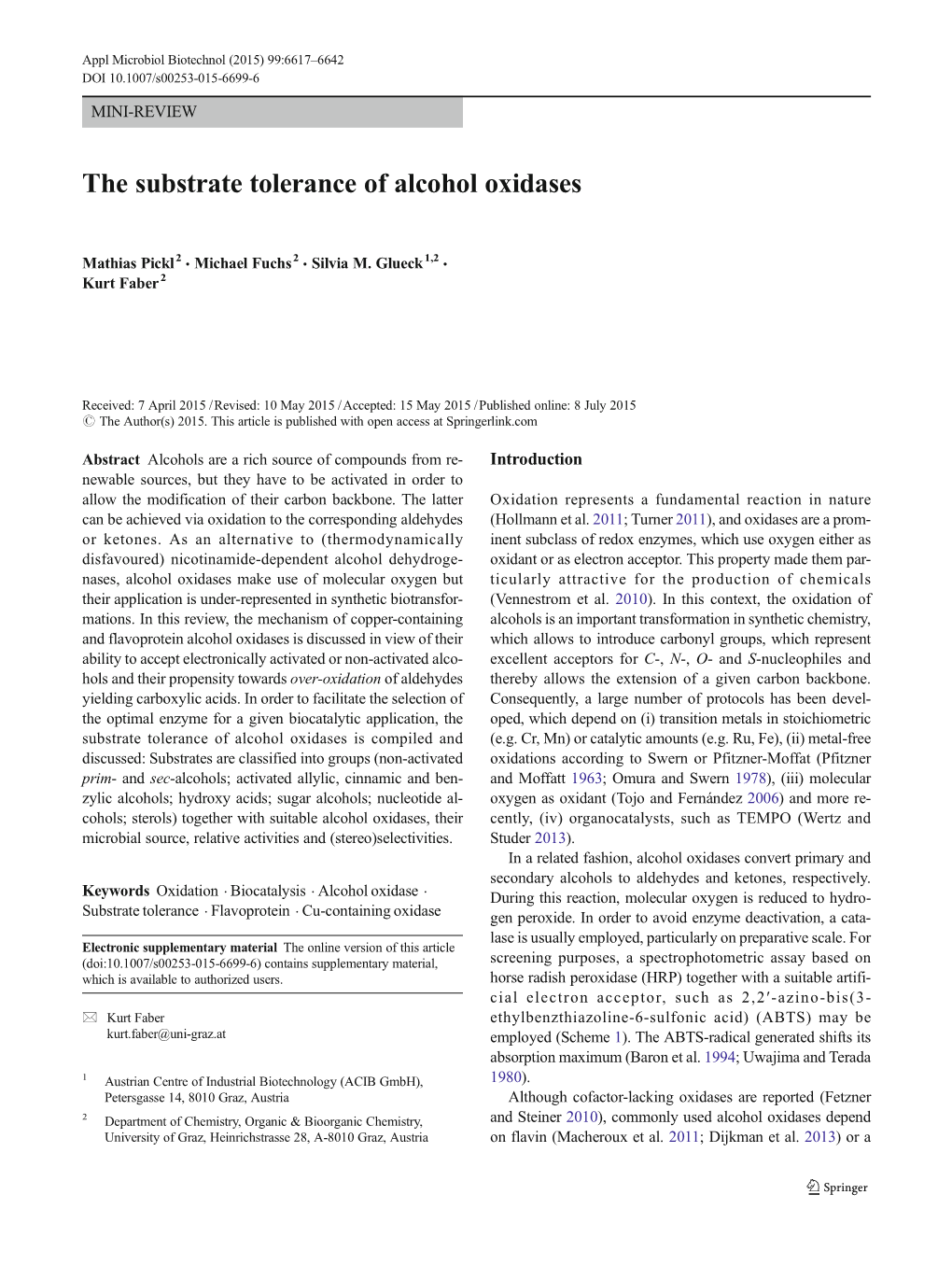 The Substrate Tolerance of Alcohol Oxidases