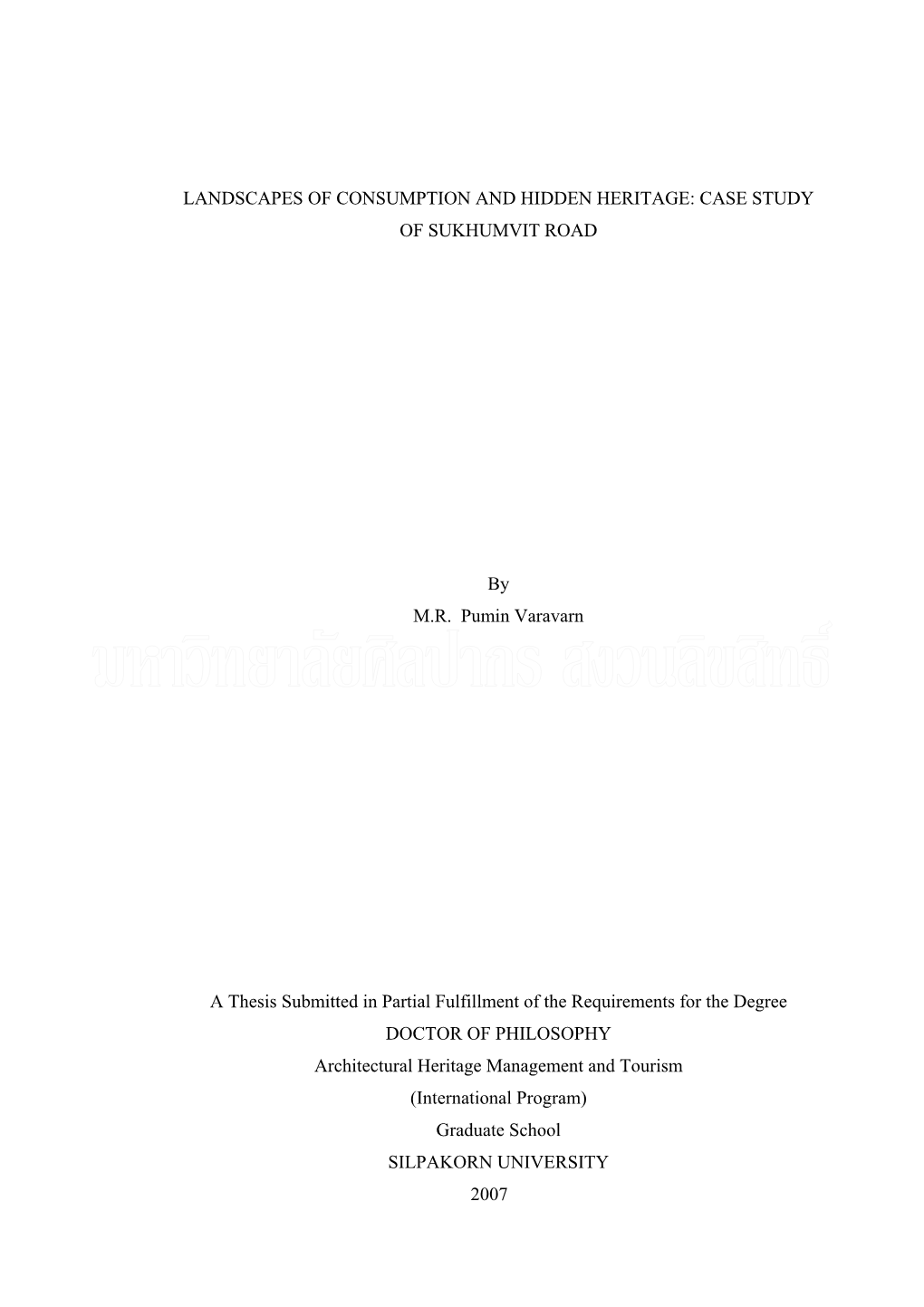 CASE STUDY of SUKHUMVIT ROAD by MR Pumin Varavarn a Thesis