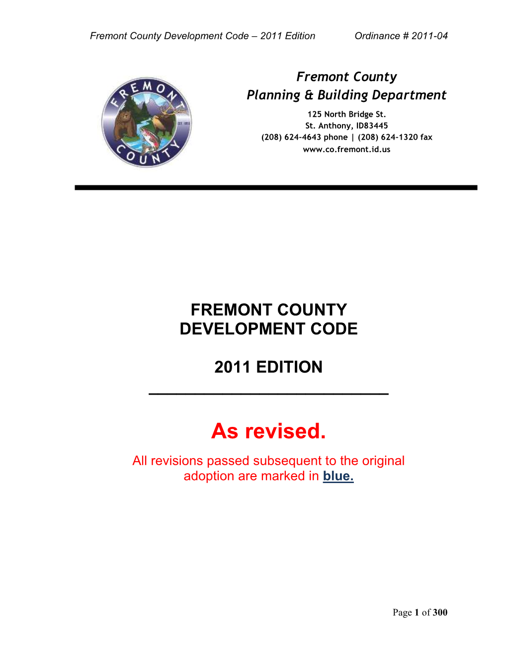 Fremont County Development Code 2011 Edition