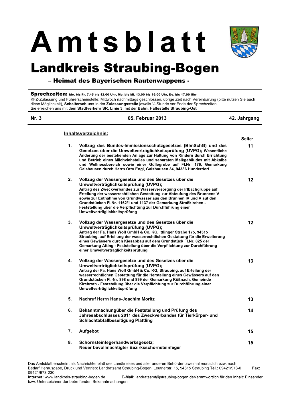 Amtsblatt Landkreis Straubing-Bogen – Heimat Des Bayerischen Rautenwappens