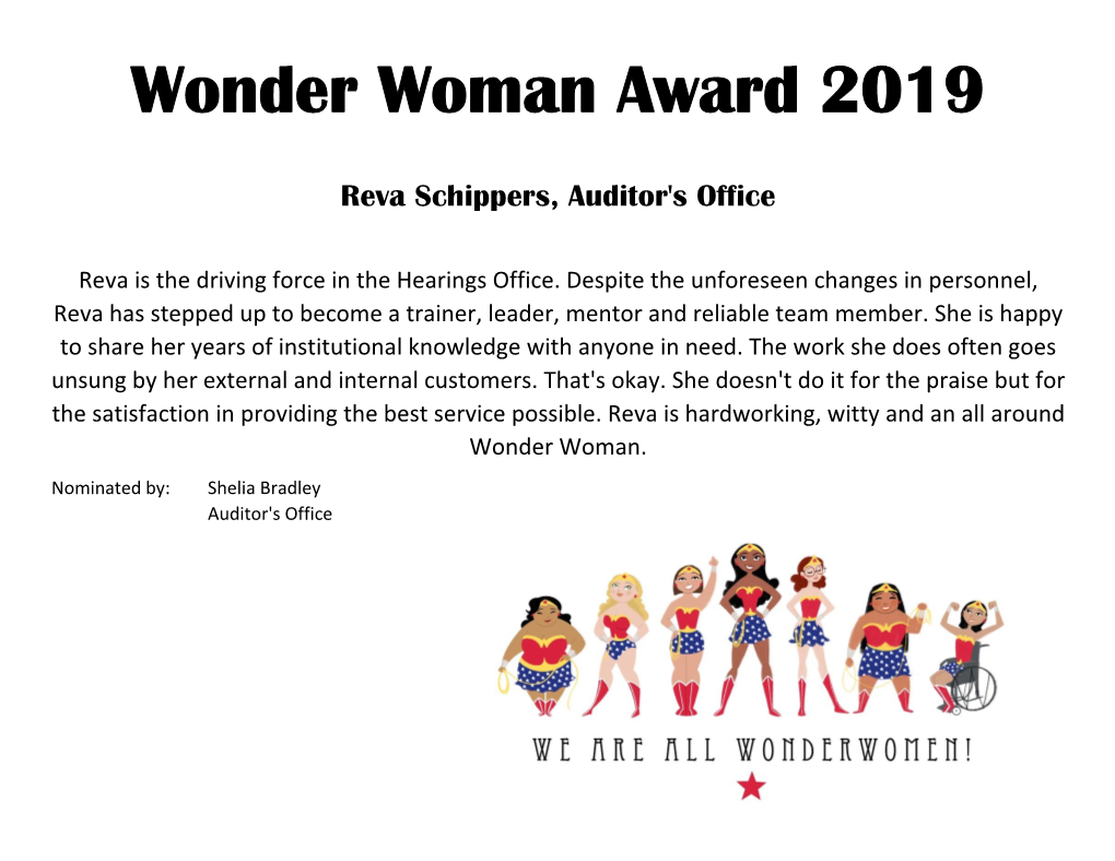 Wonder Woman Awards 2019 Certificates