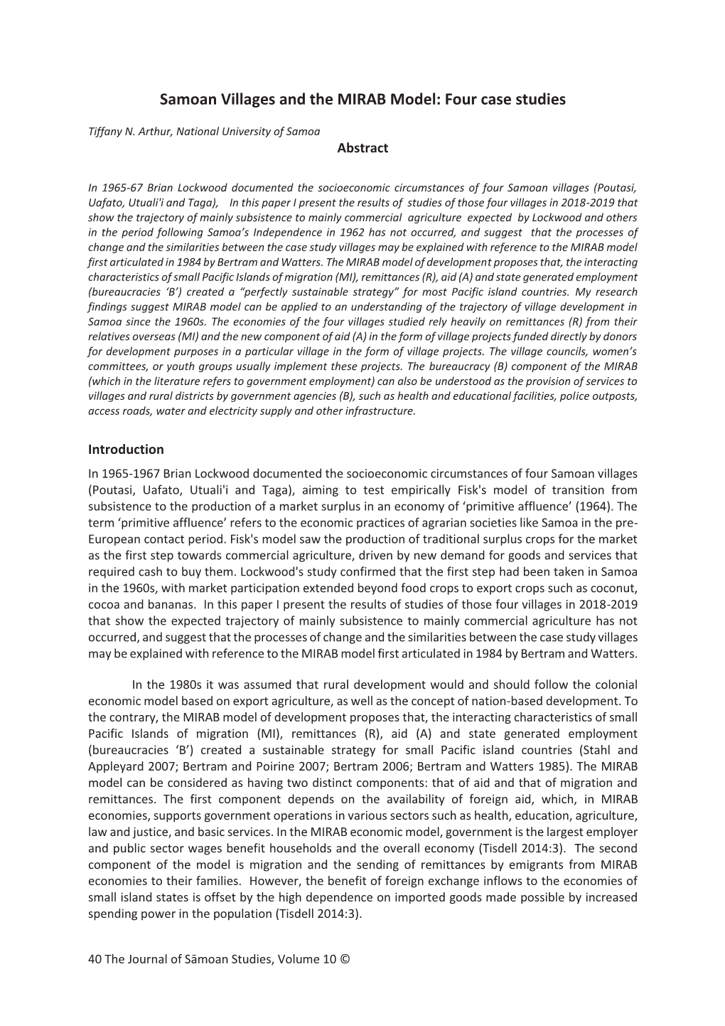 Samoan Villages and the MIRAB Model: Four Case Studies