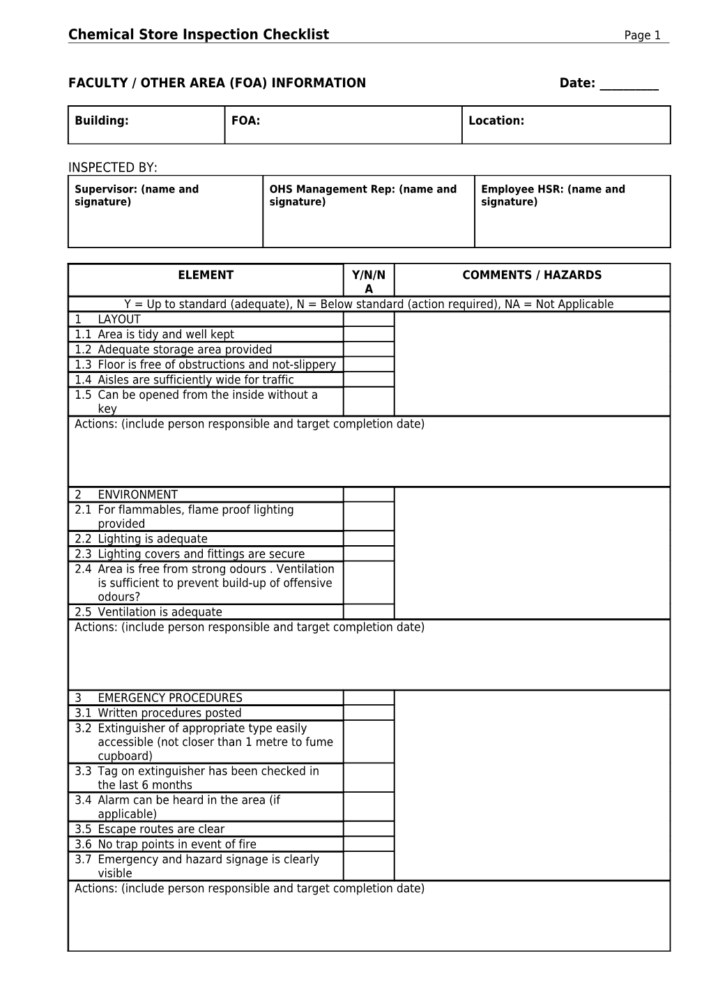 Faculty / Other Area (Foa) Information