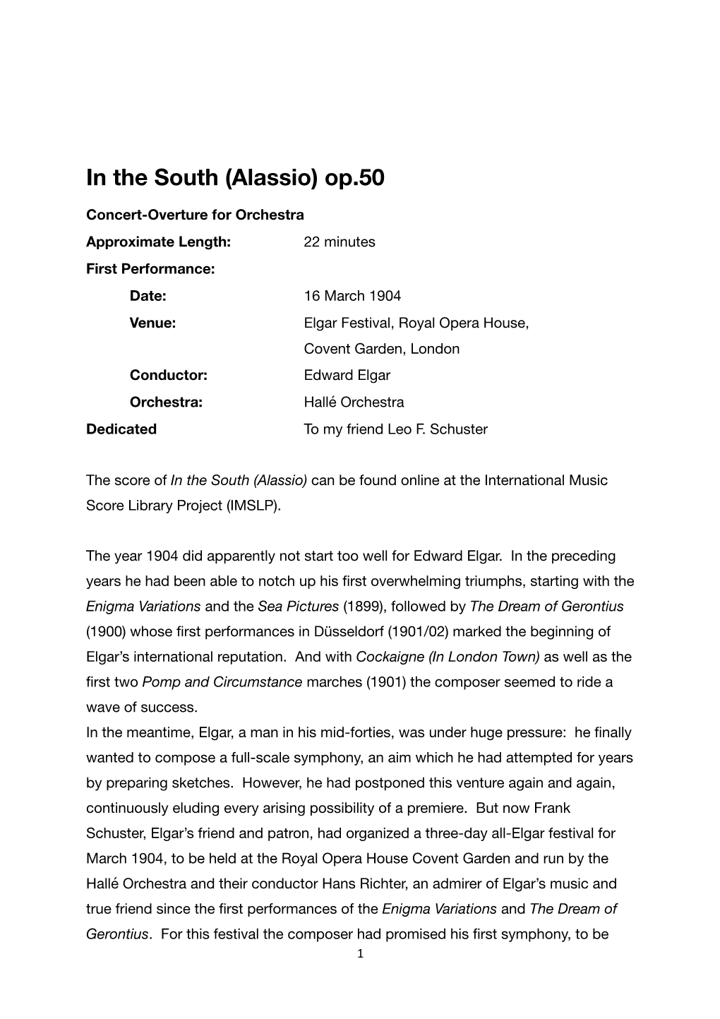 In the South, Prog Note, Michael Schwalb