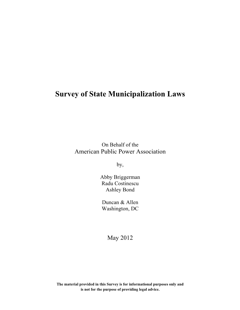 Survey of State Municipalization Laws