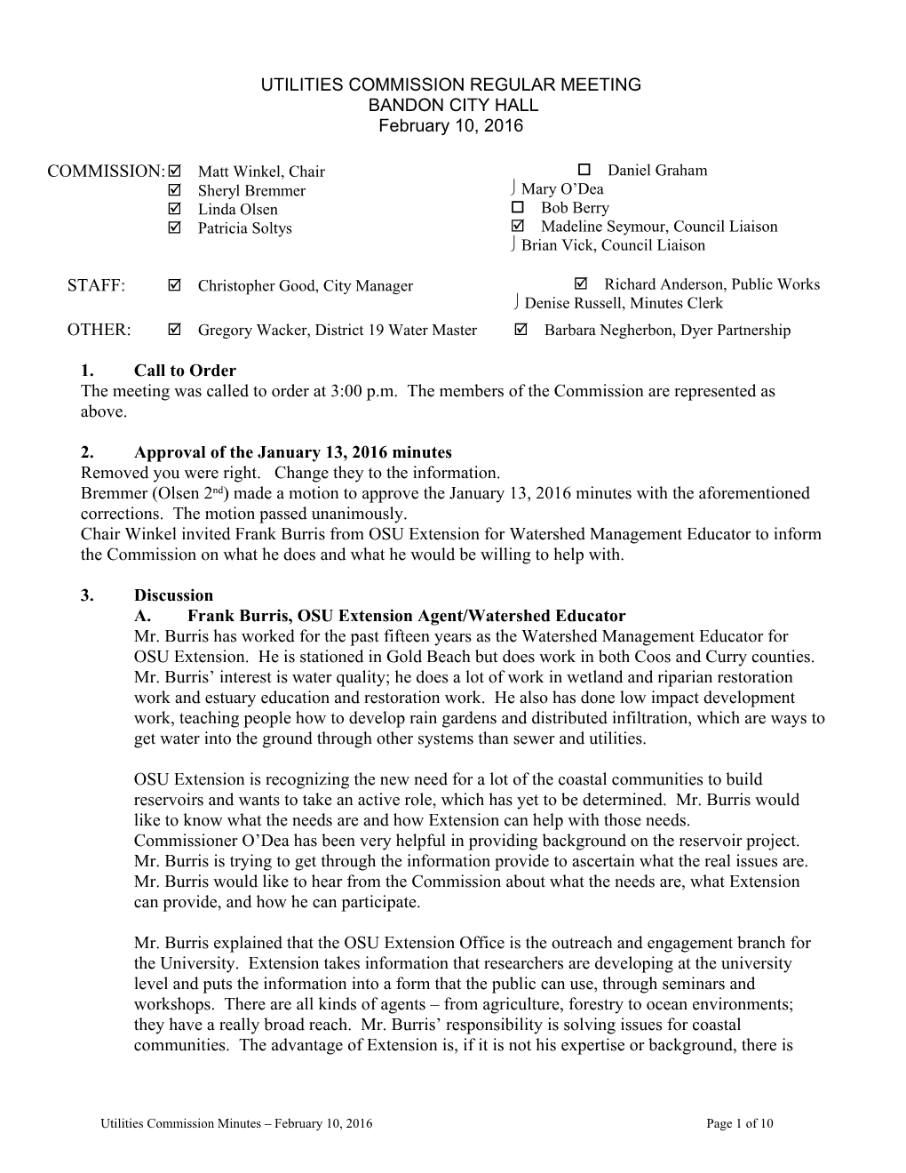 Utilities Commission Minutes February 10, 2016 Page 10 of 10