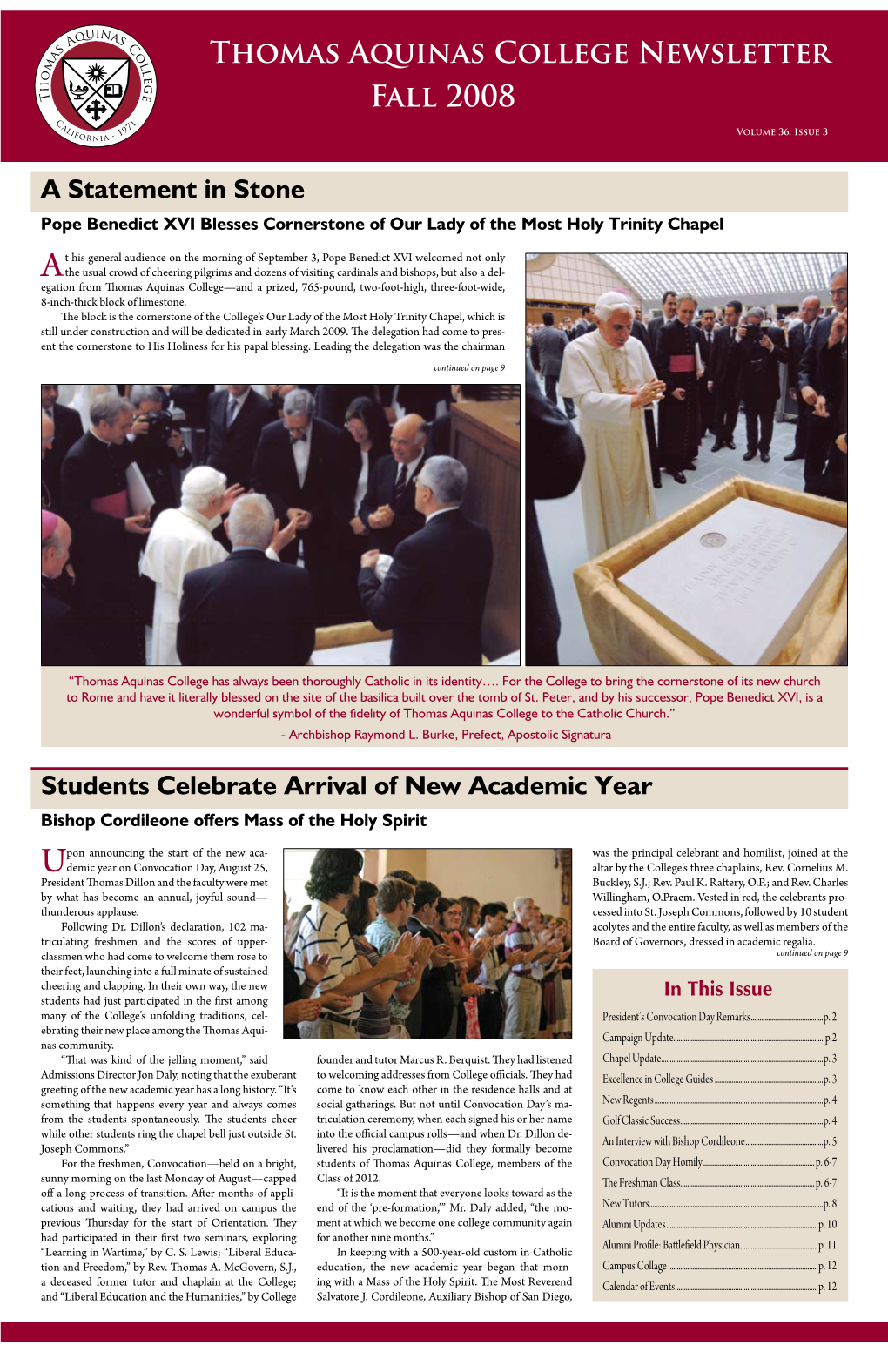 Students Celebrate Arrival of New Academic Year Bishop Cordileone Offers Mass of the Holy Spirit