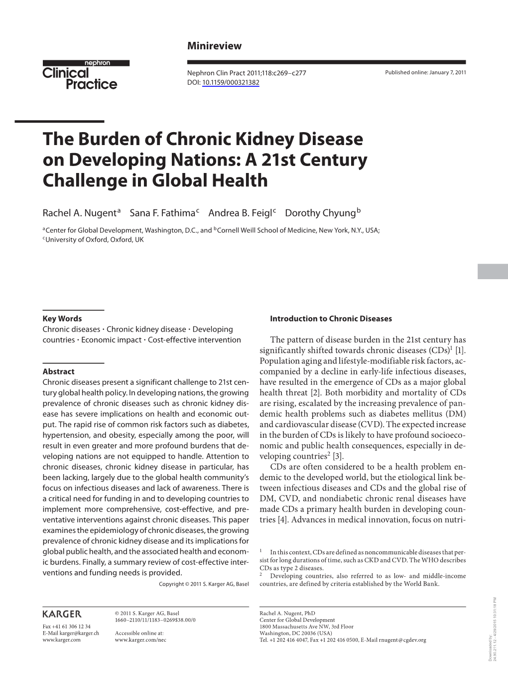 The Burden of Chronic Kidney Disease on Developing Nations: a 21St Century Challenge in Global Health