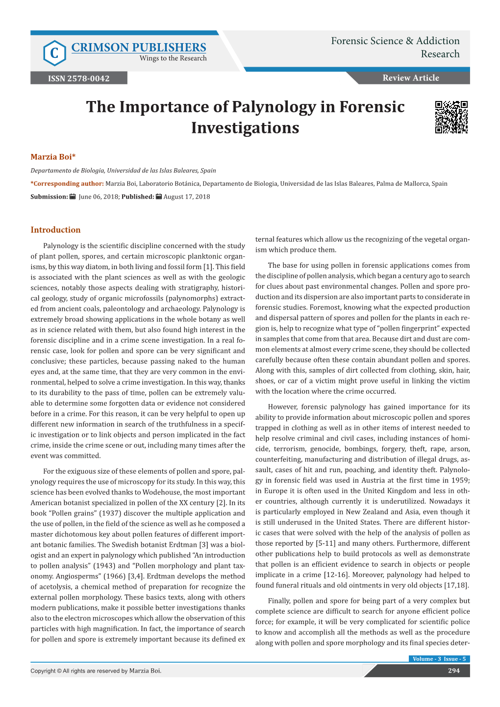 The Importance of Palynology in Forensic Investigations