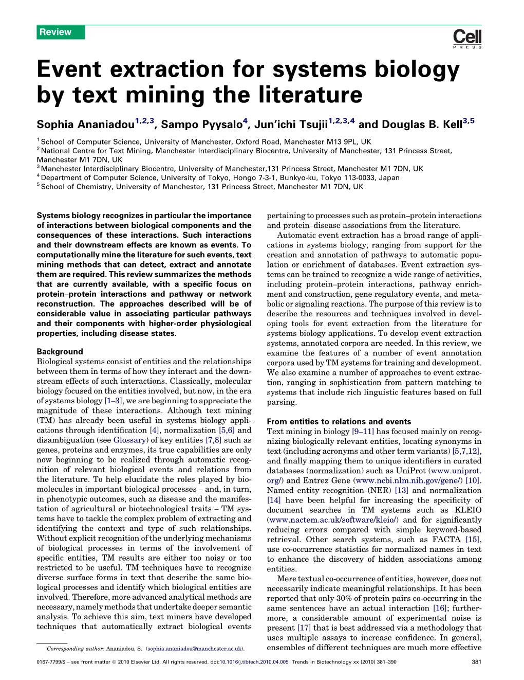 Event Extraction for Systems Biology by Text Mining the Literature