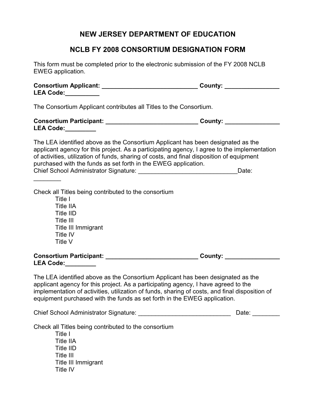 Nclb Consortium Designation Form