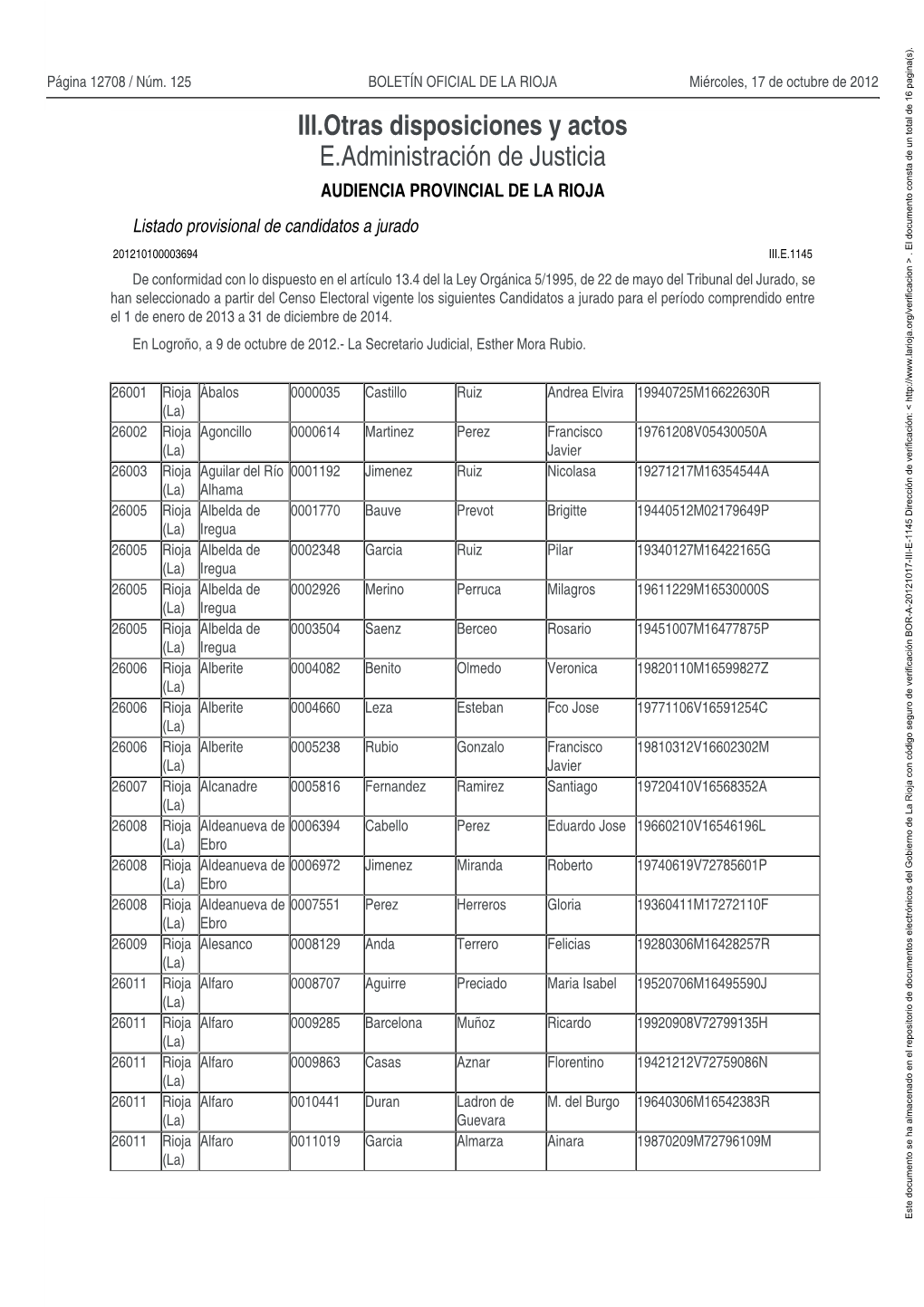 III.Otras Disposiciones Y Actos E.Administración De Justicia