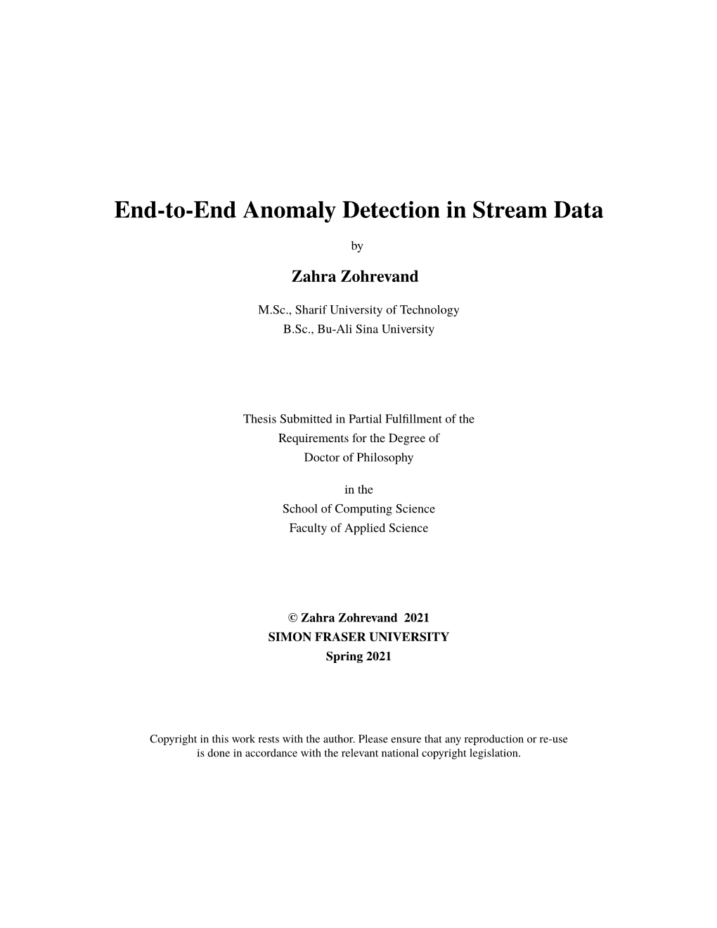 End-To-End Anomaly Detection in Stream Data