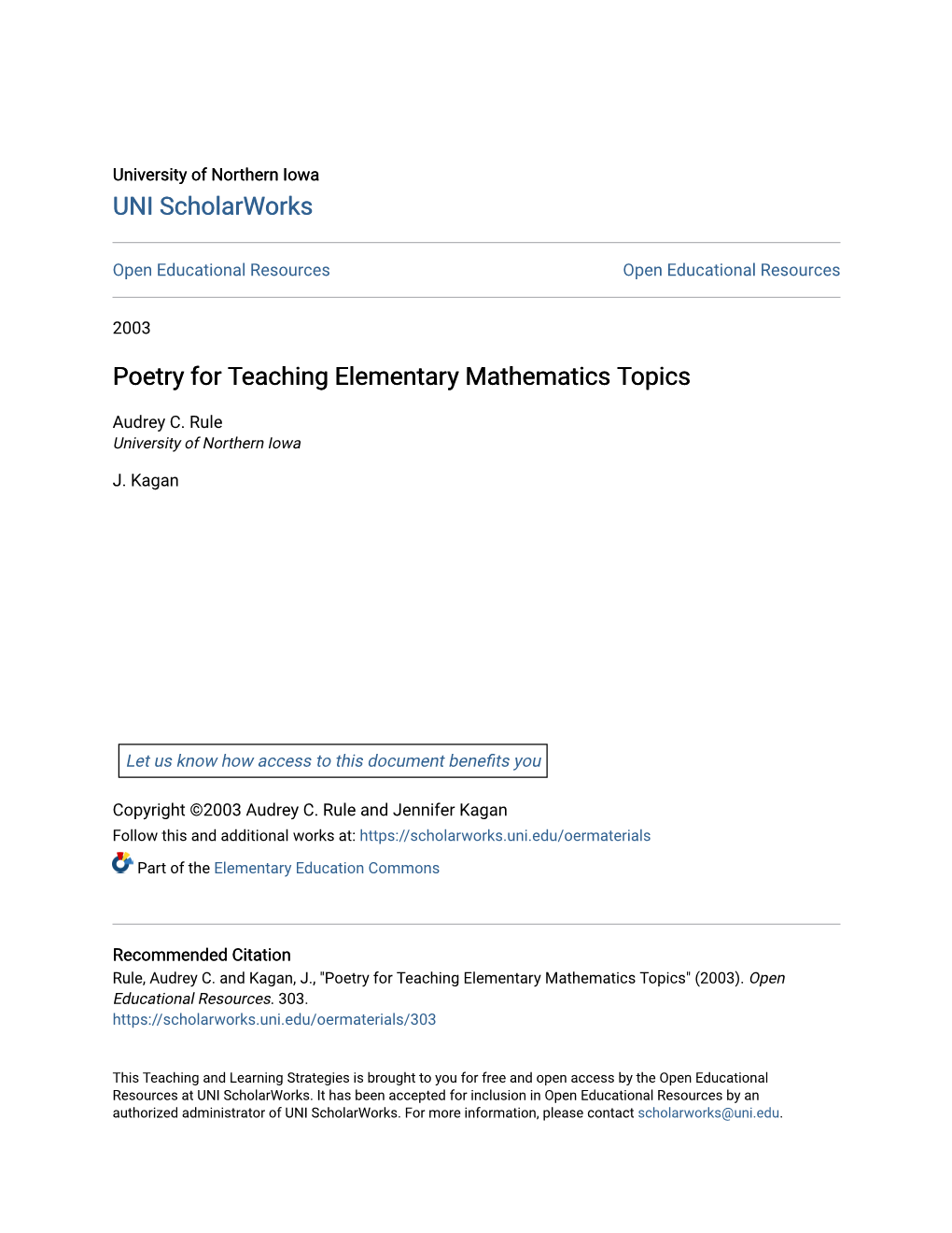 Poetry for Teaching Elementary Mathematics Topics