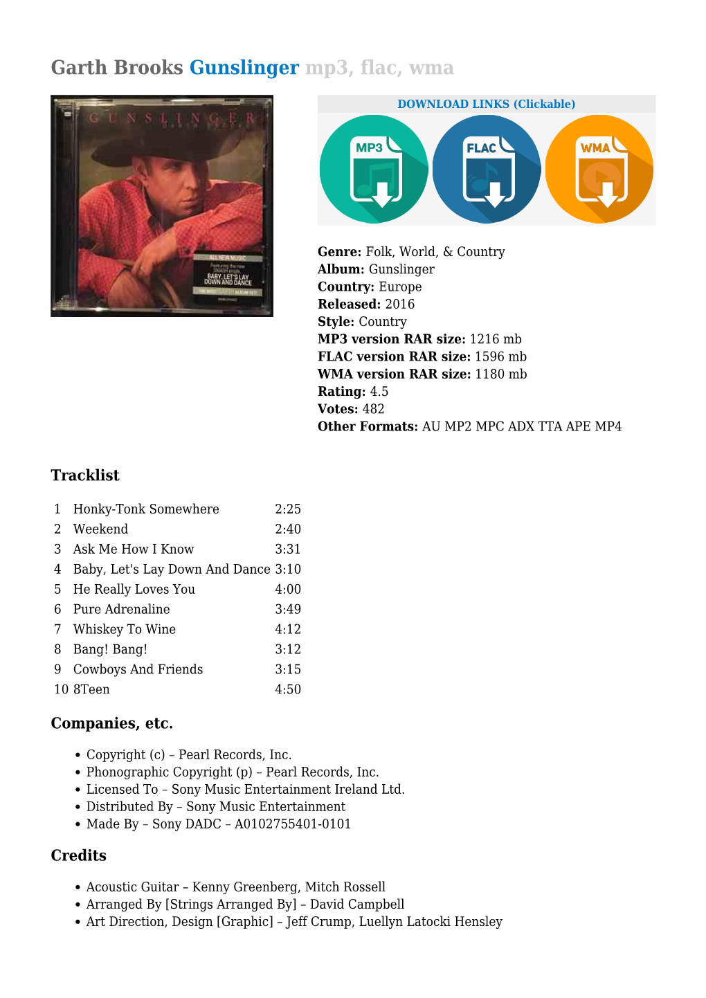 Garth Brooks Gunslinger Mp3, Flac, Wma