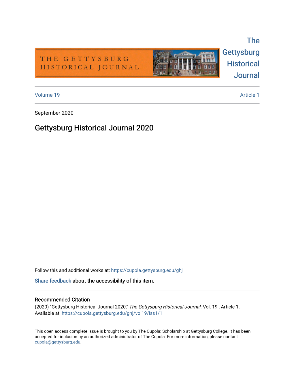 Gettysburg Historical Journal 2020
