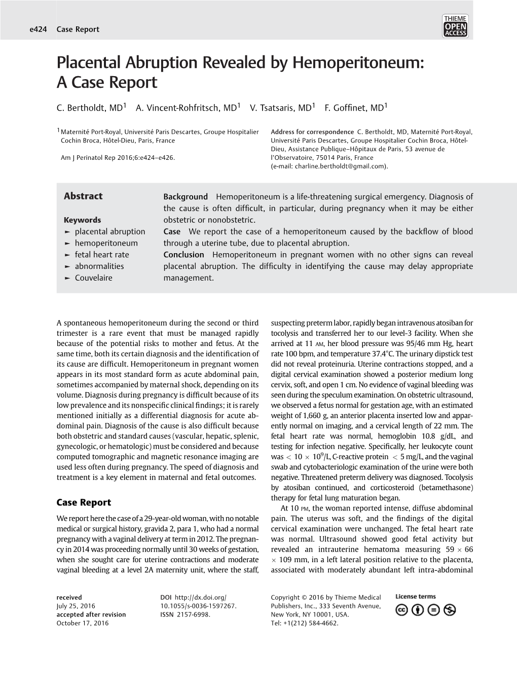 Placental Abruption Revealed by Hemoperitoneum: a Case Report