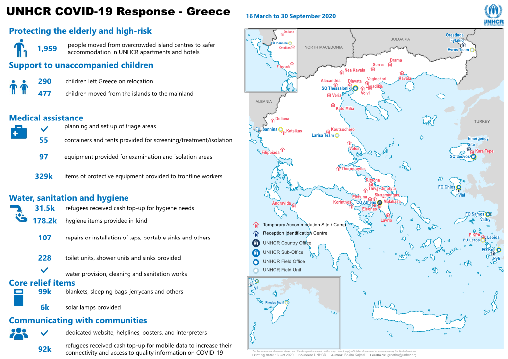 UNHCR COVID-19 Response - Greece 16 March to 30 September 2020 Û Doliana Protecting the Elderly and High-Risk " Orestiada