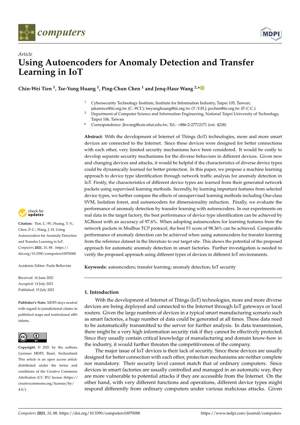 Using Autoencoders for Anomaly Detection and Transfer Learning in Iot