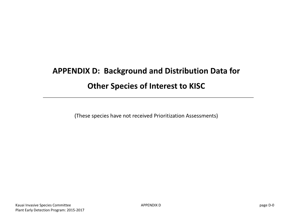 APPENDIX D: Background and Distribution Data for Other Species of Interest to KISC