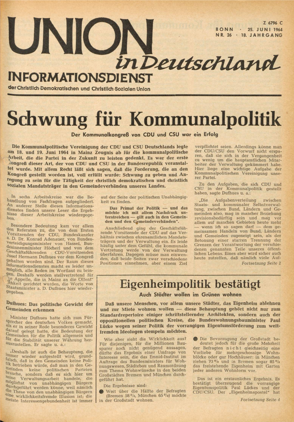 UID Jg. 18 1964 Nr. 26, Union in Deutschland