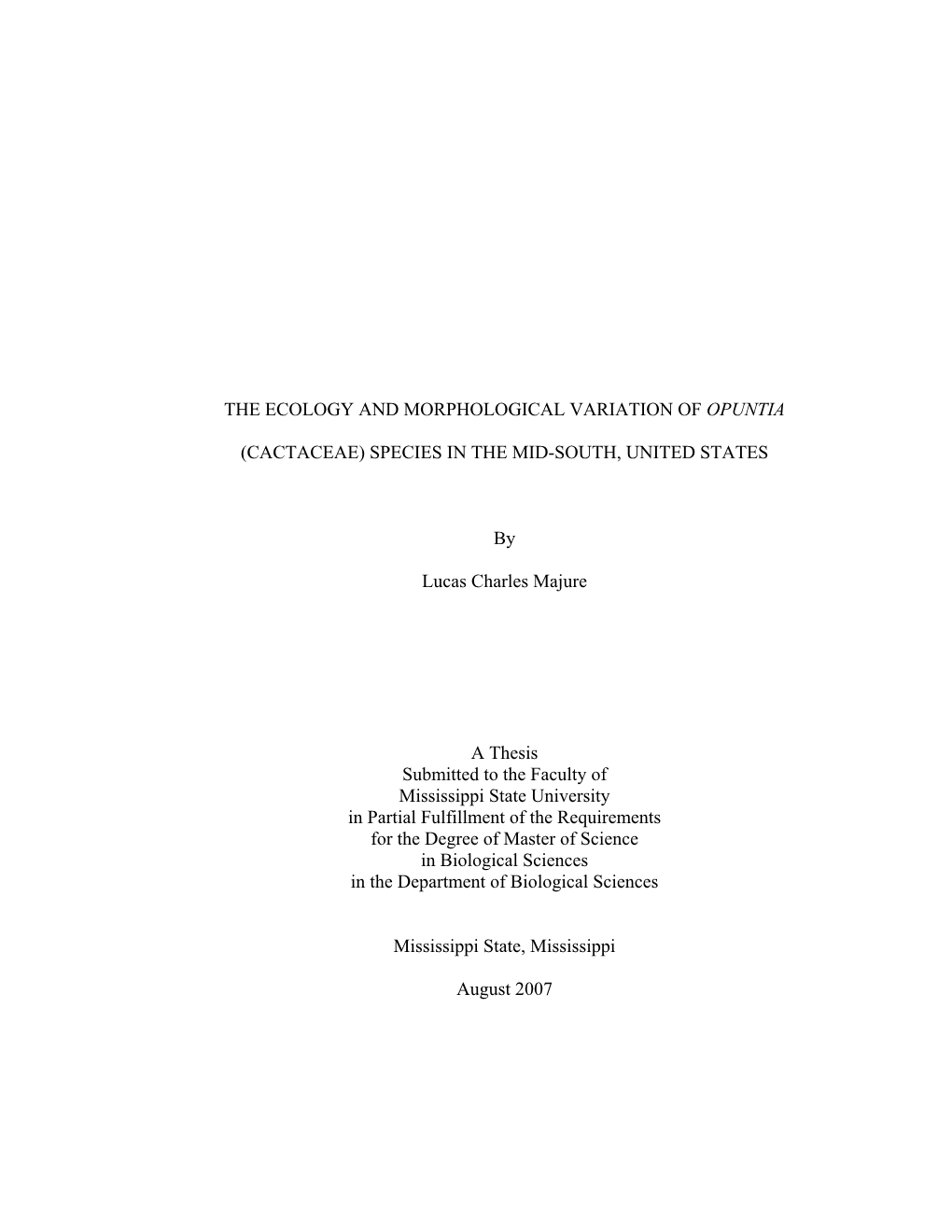 The Ecology and Morphological Variation of Opuntia