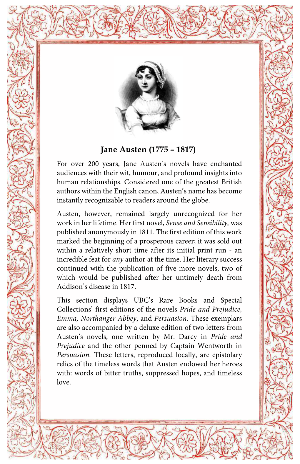 Jane Austen (1775 – 1817) for Over 200 Years, Jane Austen’S Novels Have Enchanted Audiences with Their Wit, Humour, and Profound Insights Into Human Relationships