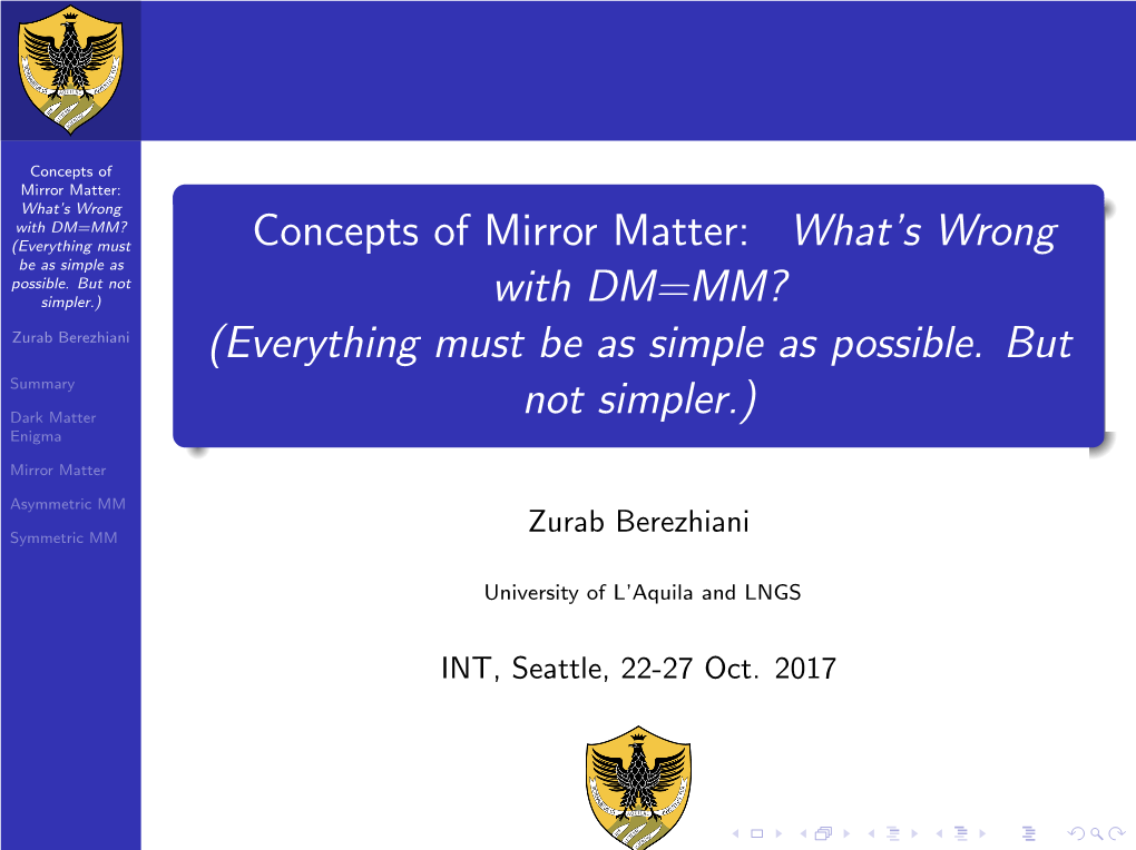 Concepts of Mirror Matter: What's Wrong with DM=MM? (Everything