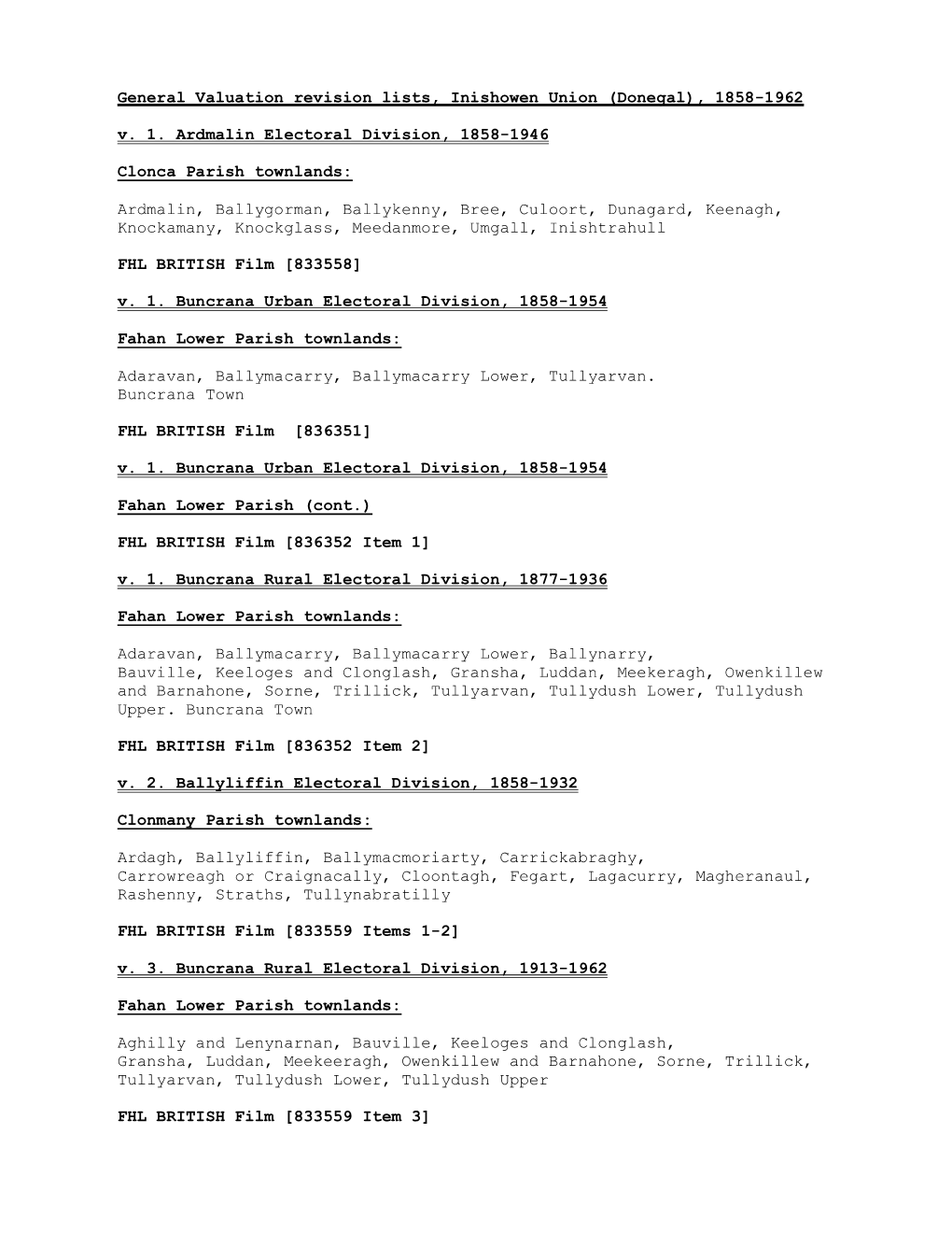 Inishowen Union Revision Film Numbers