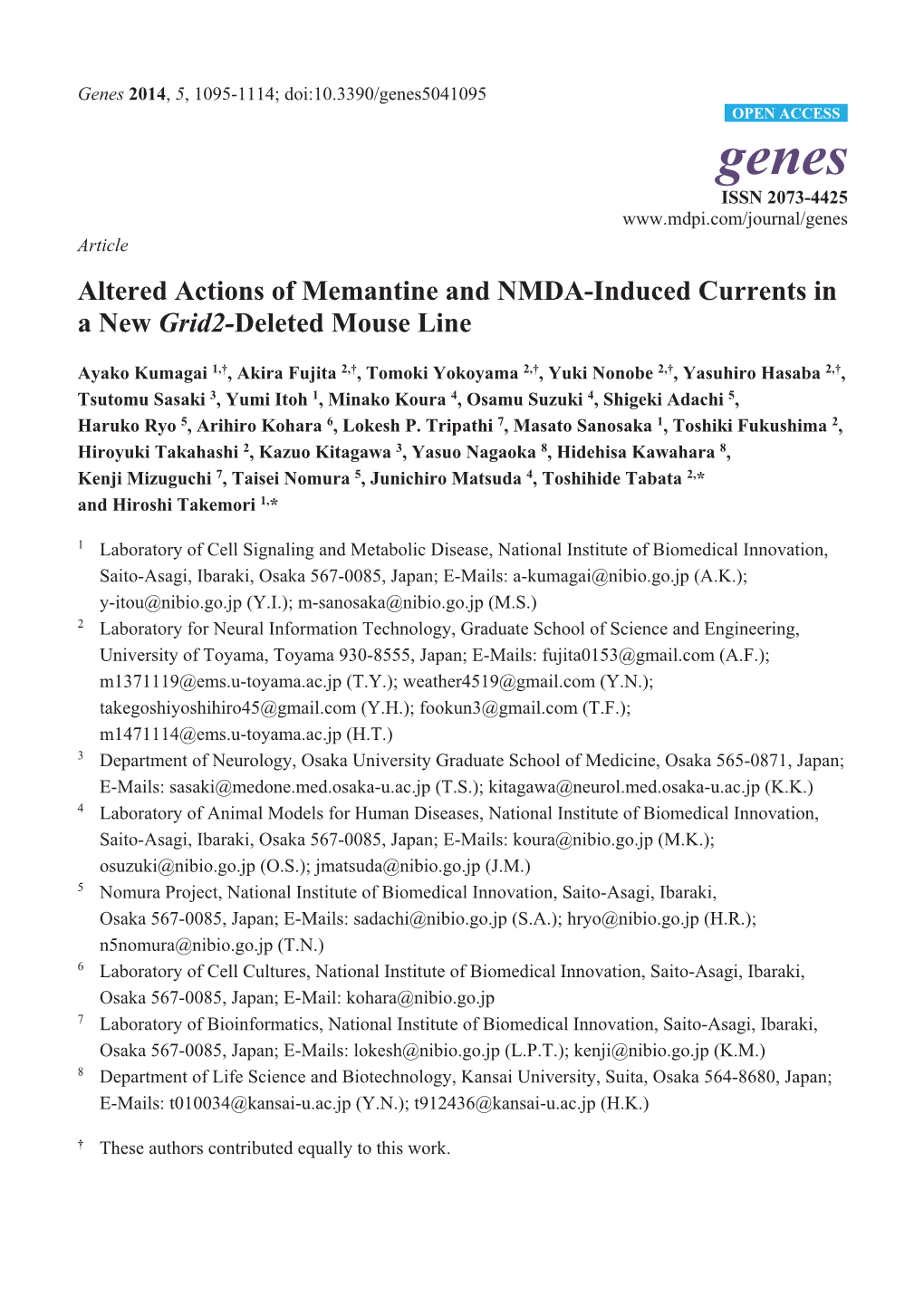 Altered Actions of Memantine and NMDA-Induced Currents in a New Grid2-Deleted Mouse Line