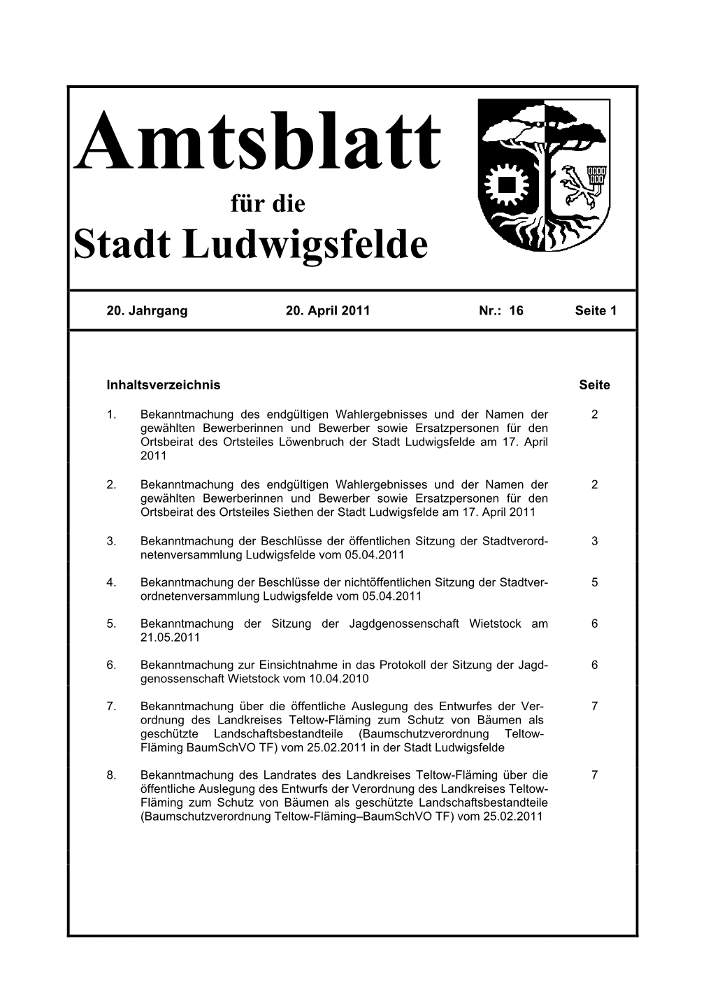 Amtsblatt Für Die Stadt Ludwigsfelde