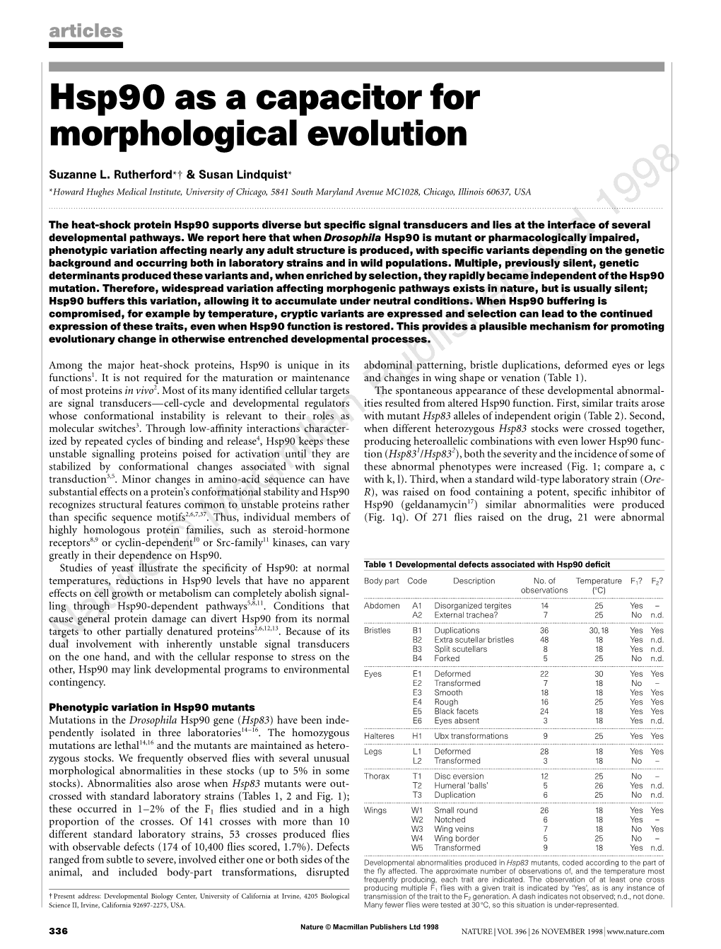 Hsp90 As a Capacitor for Morphological Evolution